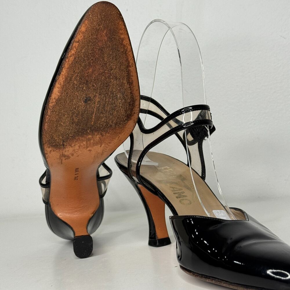 Salvatore Ferragamo Womens Sz 7 4A Black Patent Leather Slingback Clear Strap - Picture 6 of 16